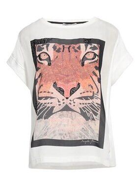 Italian Designer Angelo Marani Tiger Face Mosaic Silk Cotton T-shirt Sz S